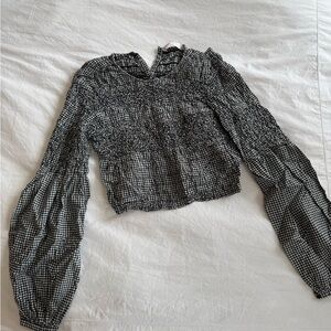 Zara Black & White Gingham Smocked Crop Top